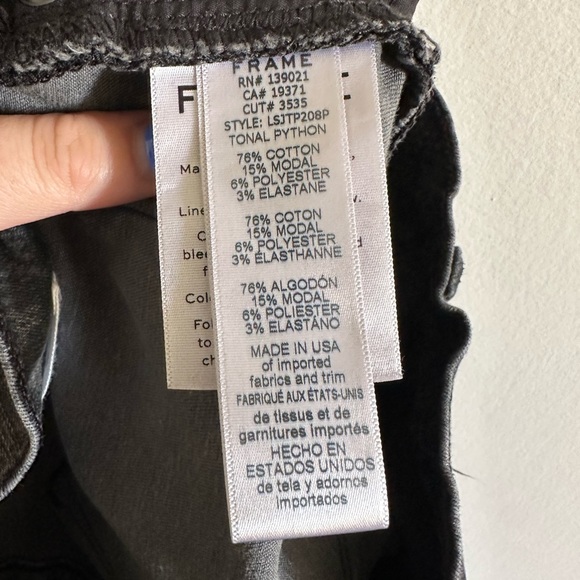 FRAME Denim Dark Grey/Black Le Skinny de Jeanne Mid Rise Crop Python Print Jeans - Picture 12 of 12